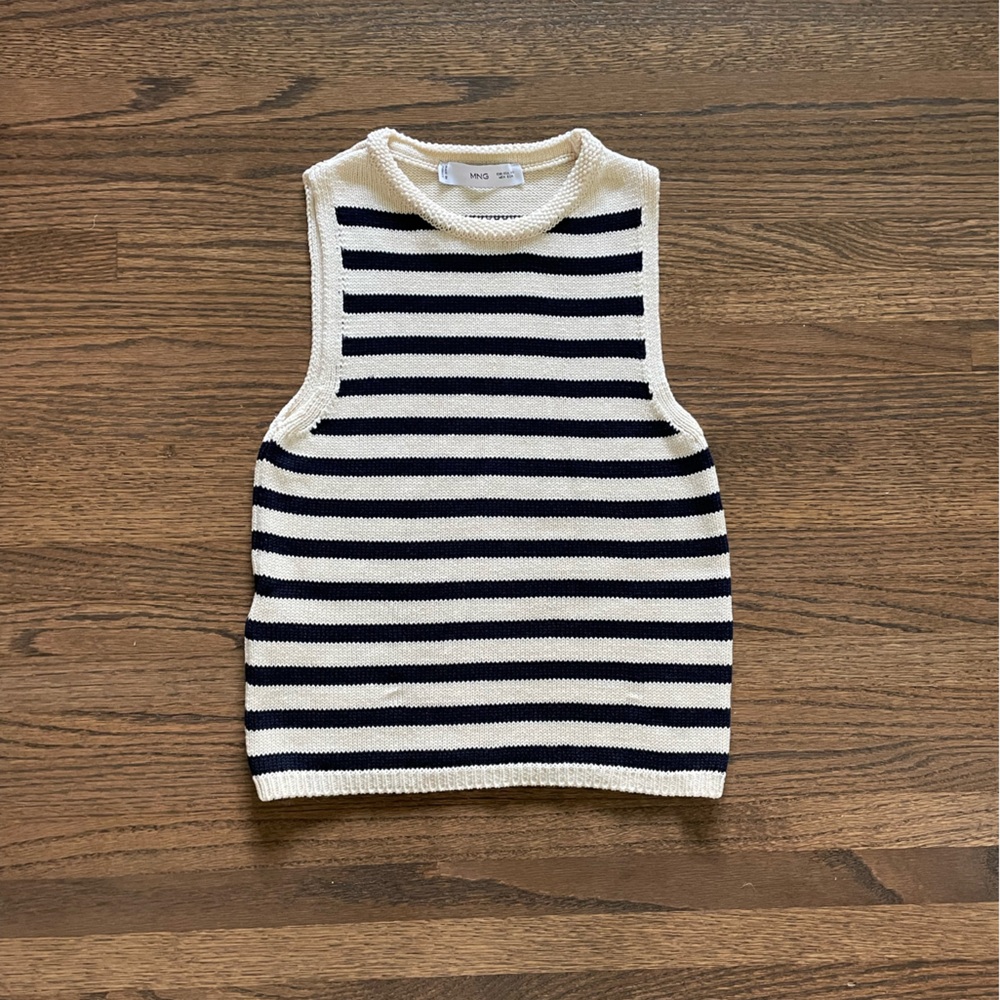 Mango Black and White Sleeveless Striped  Top